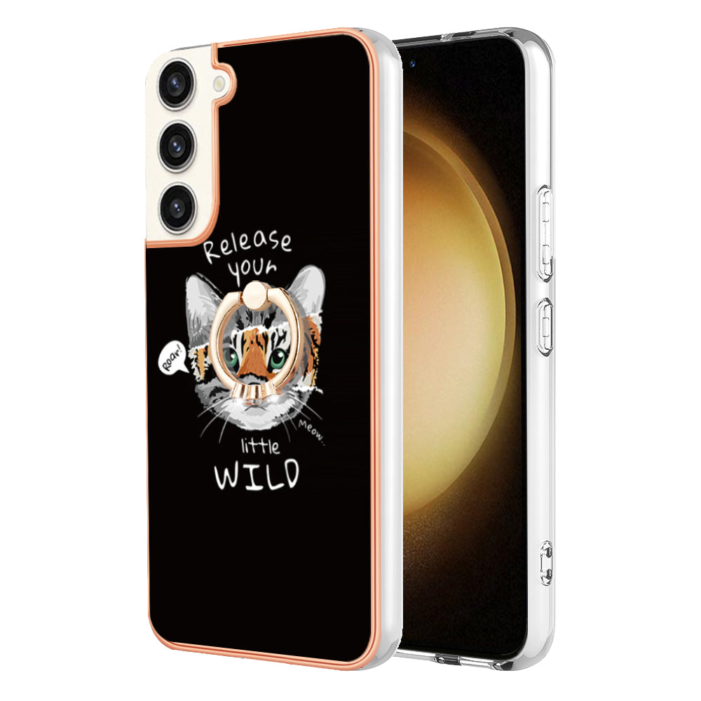 YB IMD Series-20 Style D for Samsung Galaxy S23+ IMD Pattern Phone TPU Case 2.0mm Electroplating Kickstand Cover