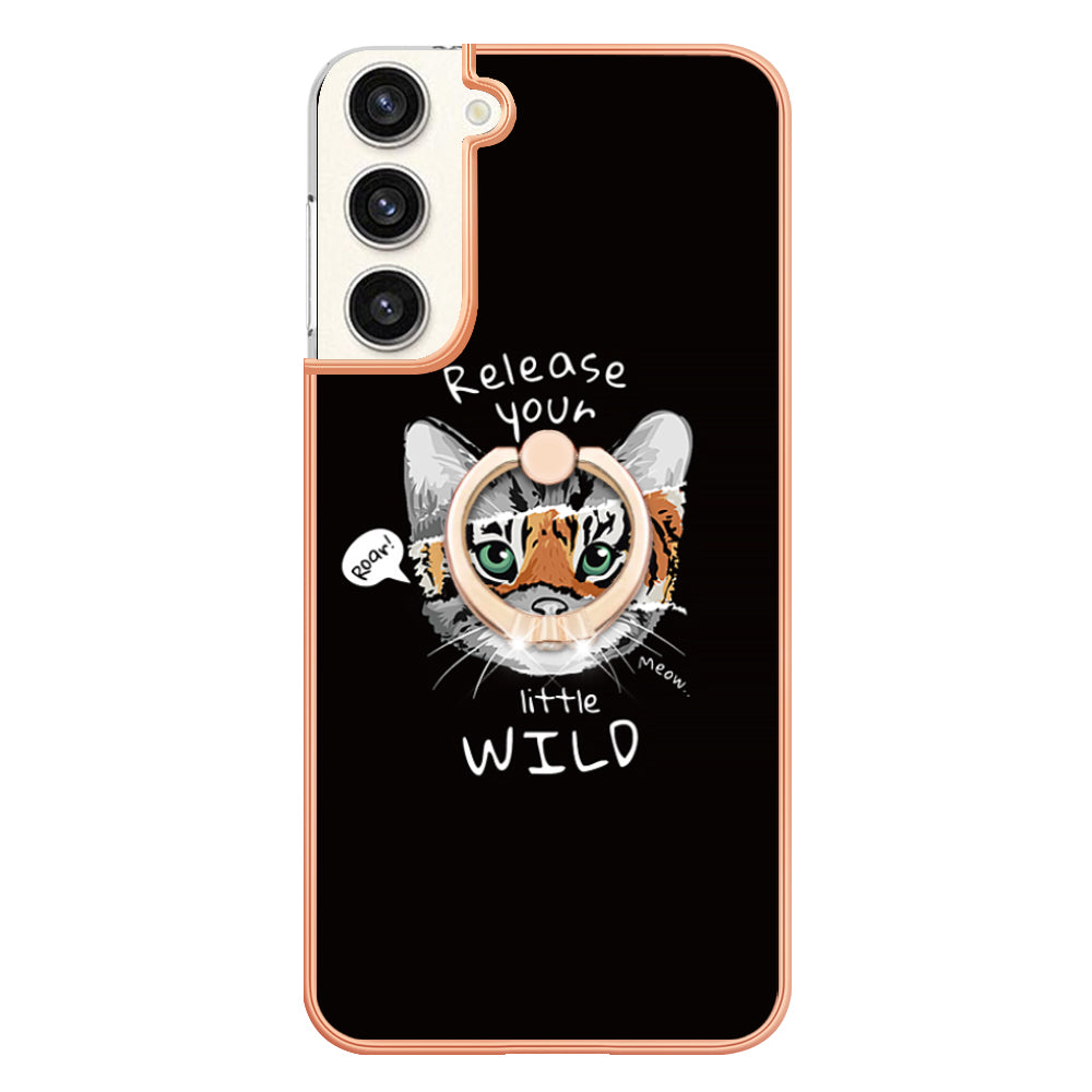 YB IMD Series-20 Style D for Samsung Galaxy S23+ IMD Pattern Phone TPU Case 2.0mm Electroplating Kickstand Cover