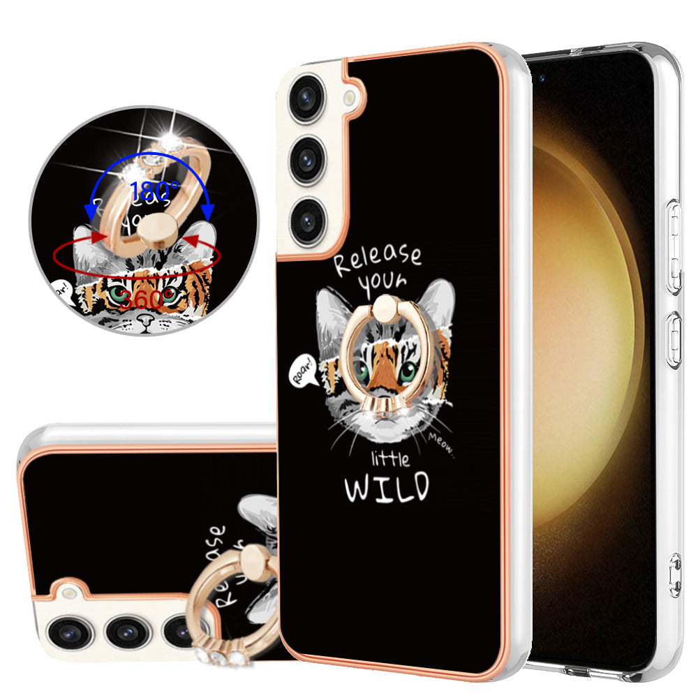 YB IMD Series-20 Style D for Samsung Galaxy S23+ IMD Pattern Phone TPU Case 2.0mm Electroplating Kickstand Cover