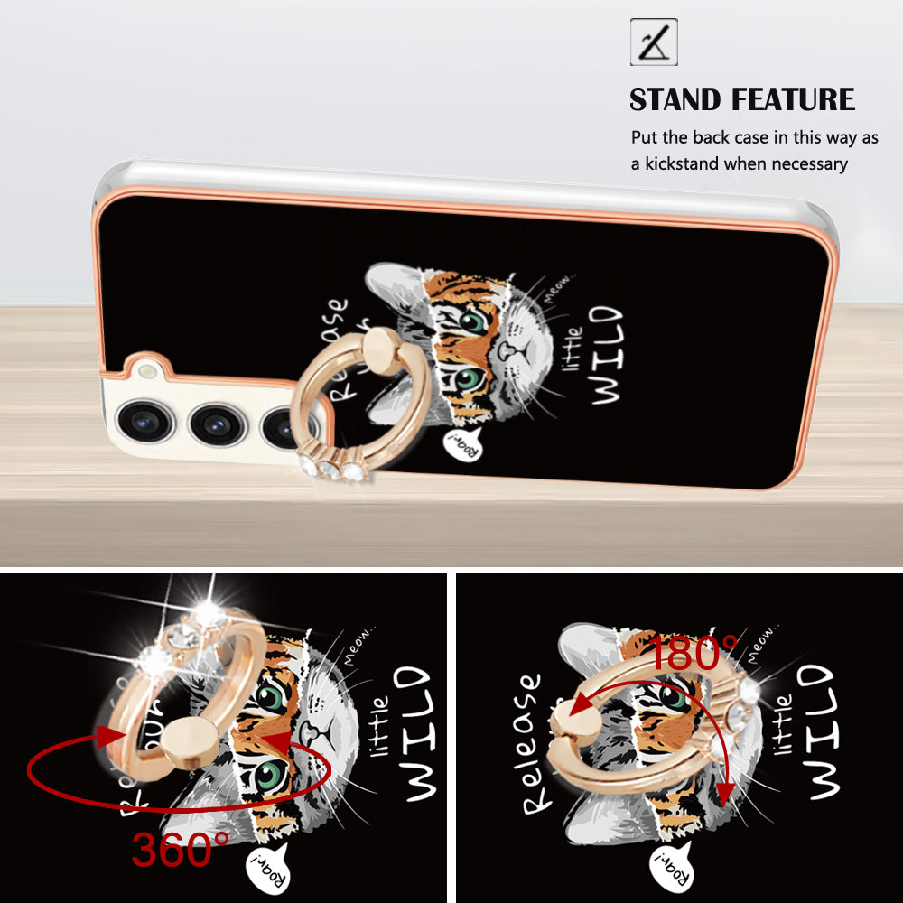 YB IMD Series-20 Style D for Samsung Galaxy S23+ IMD Pattern Phone TPU Case 2.0mm Electroplating Kickstand Cover