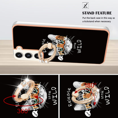 YB IMD Series-20 Style D for Samsung Galaxy S23+ IMD Pattern Phone TPU Case 2.0mm Electroplating Kickstand Cover