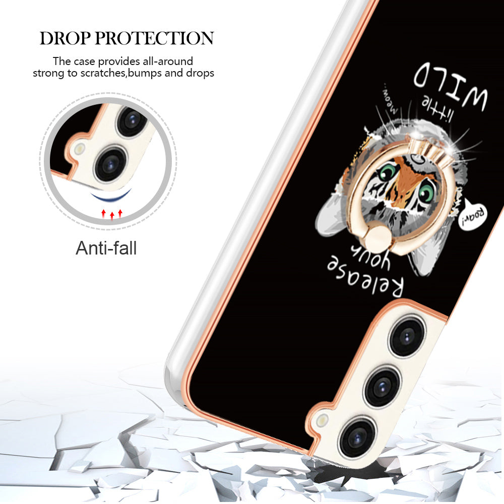 YB IMD Series-20 Style D for Samsung Galaxy S23+ IMD Pattern Phone TPU Case 2.0mm Electroplating Kickstand Cover