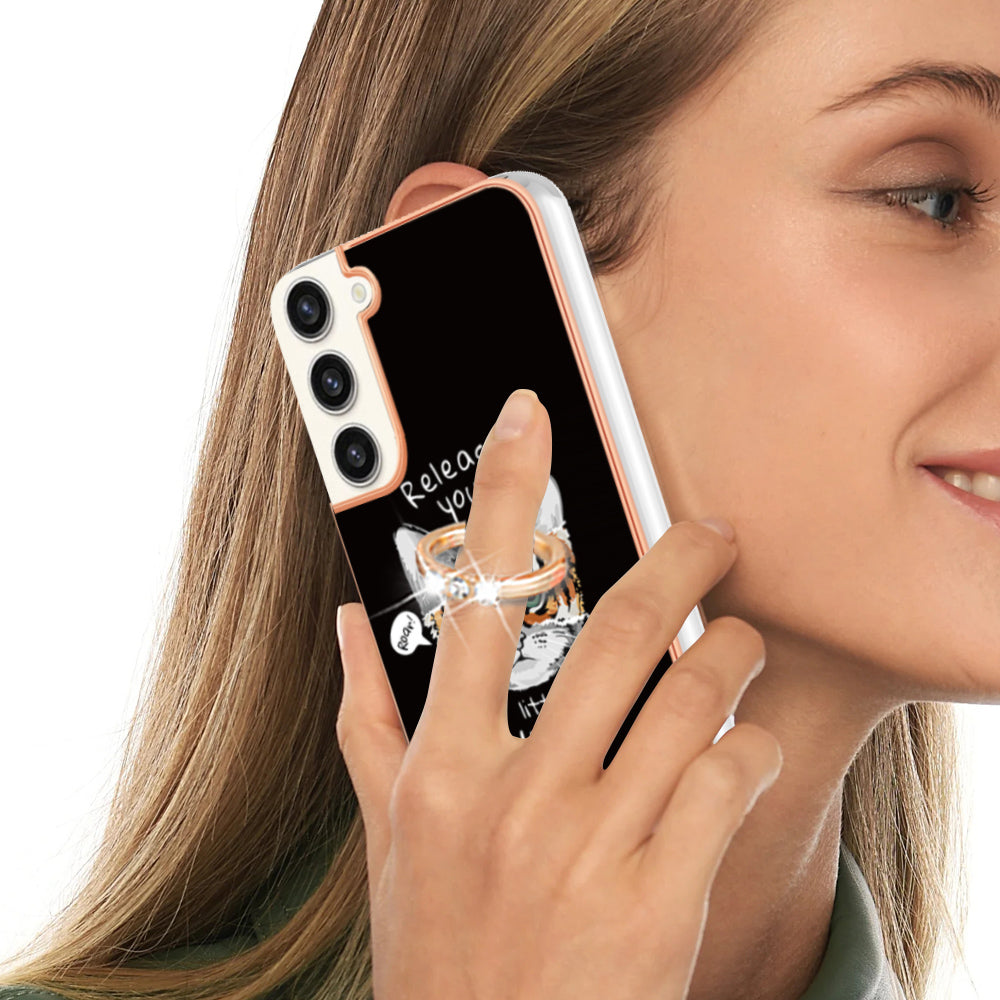 YB IMD Series-20 Style D for Samsung Galaxy S23+ IMD Pattern Phone TPU Case 2.0mm Electroplating Kickstand Cover