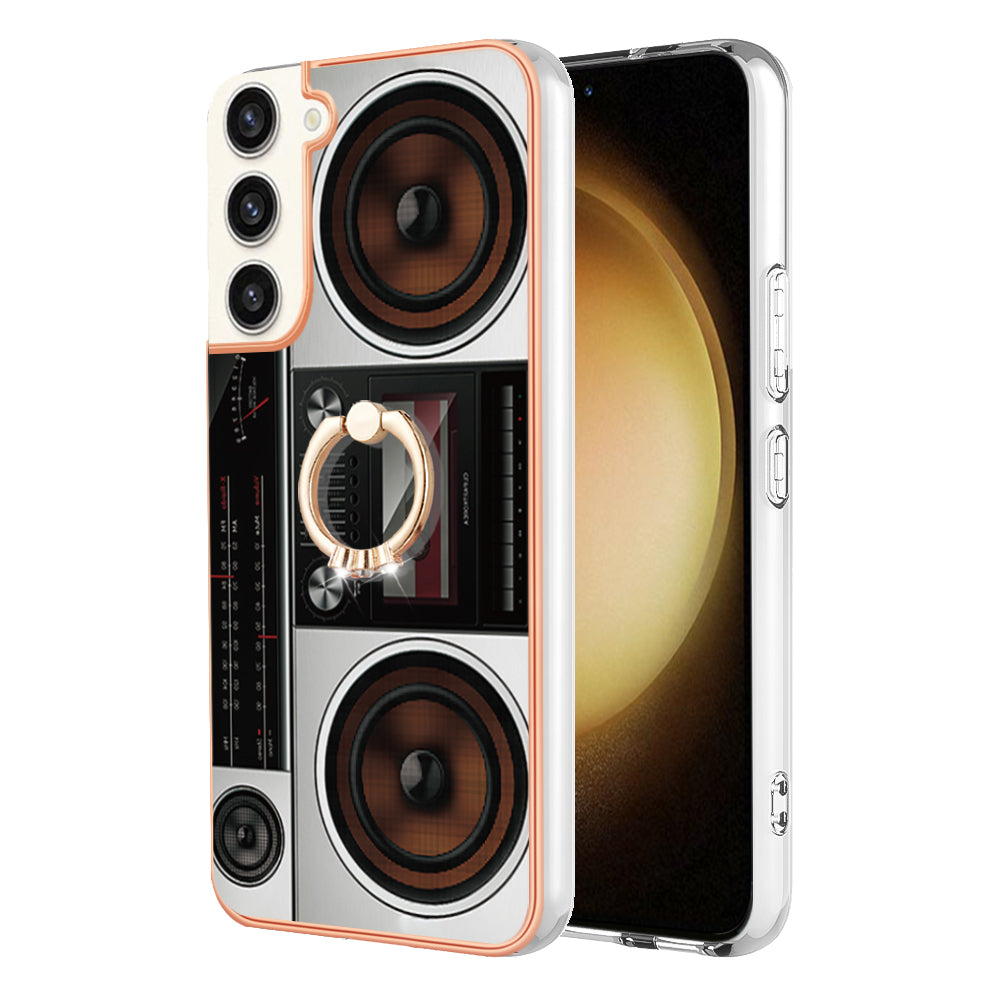 YB IMD Series-20 Style D for Samsung Galaxy S23+ IMD Pattern Phone TPU Case 2.0mm Electroplating Kickstand Cover