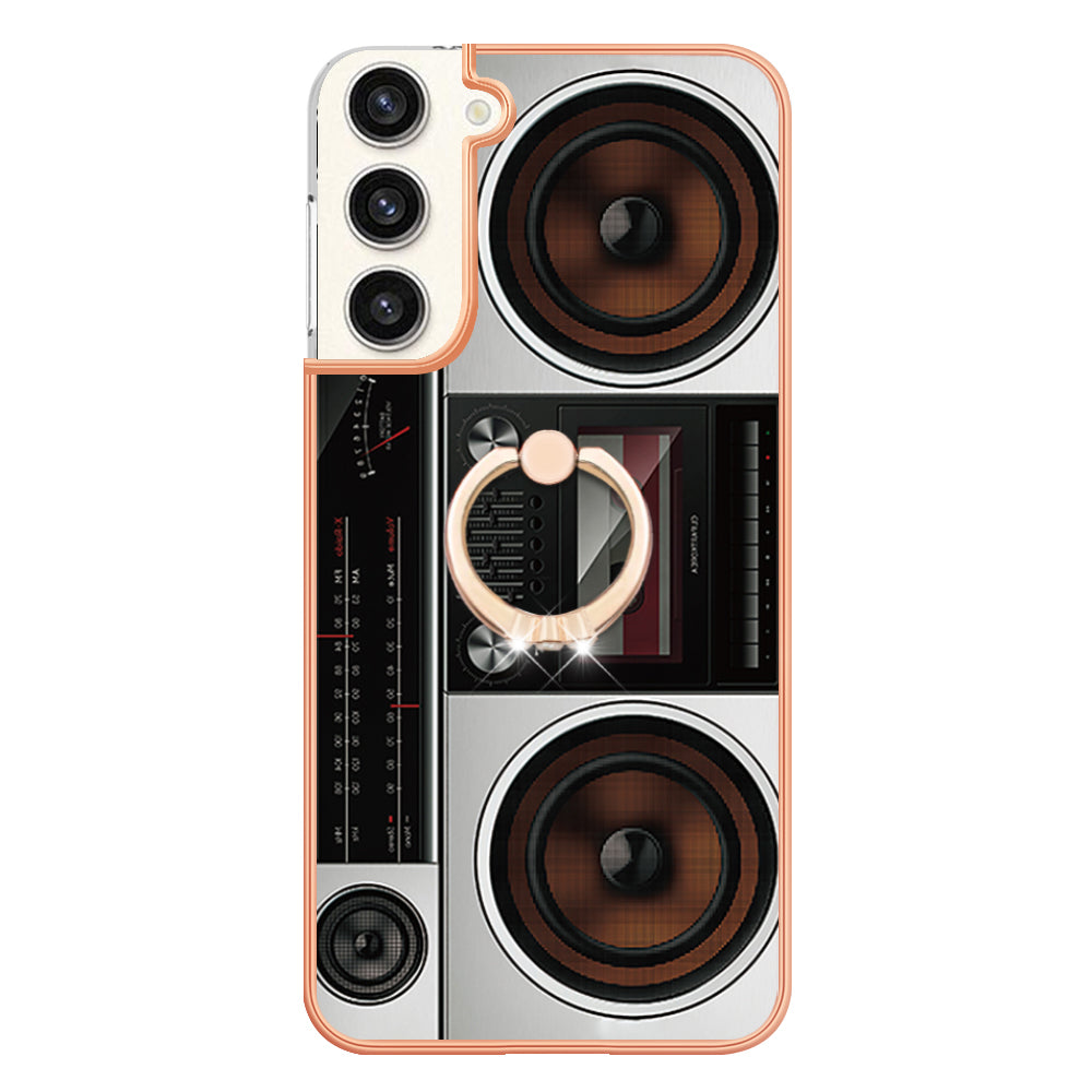YB IMD Series-20 Style D for Samsung Galaxy S23+ IMD Pattern Phone TPU Case 2.0mm Electroplating Kickstand Cover