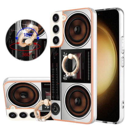 YB IMD Series-20 Style D for Samsung Galaxy S23+ IMD Pattern Phone TPU Case 2.0mm Electroplating Kickstand Cover