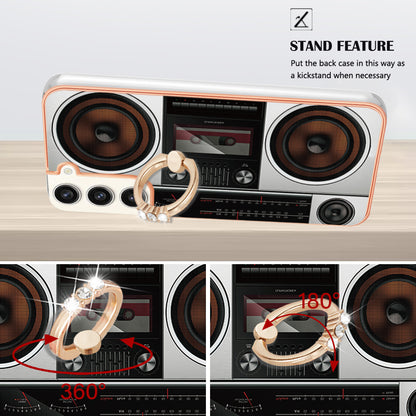 YB IMD Series-20 Style D for Samsung Galaxy S23+ IMD Pattern Phone TPU Case 2.0mm Electroplating Kickstand Cover