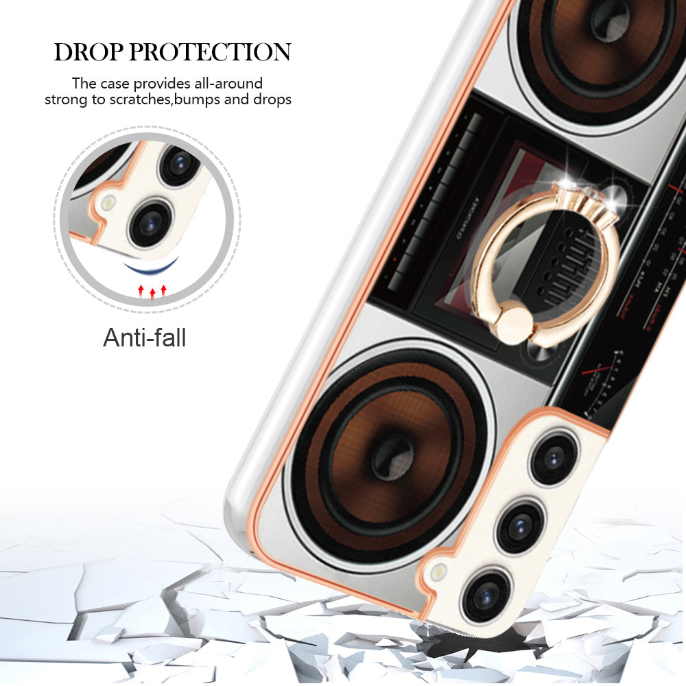 YB IMD Series-20 Style D for Samsung Galaxy S23+ IMD Pattern Phone TPU Case 2.0mm Electroplating Kickstand Cover