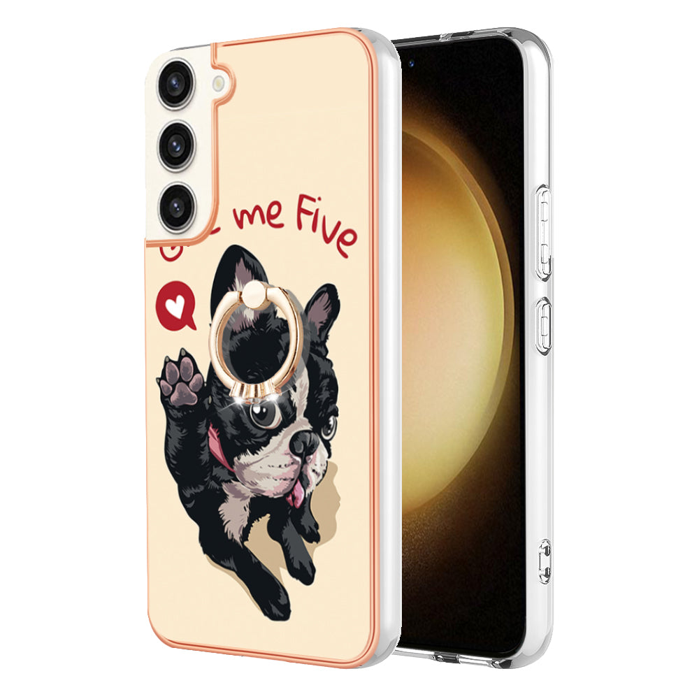 YB IMD Series-20 Style D for Samsung Galaxy S23+ IMD Pattern Phone TPU Case 2.0mm Electroplating Kickstand Cover