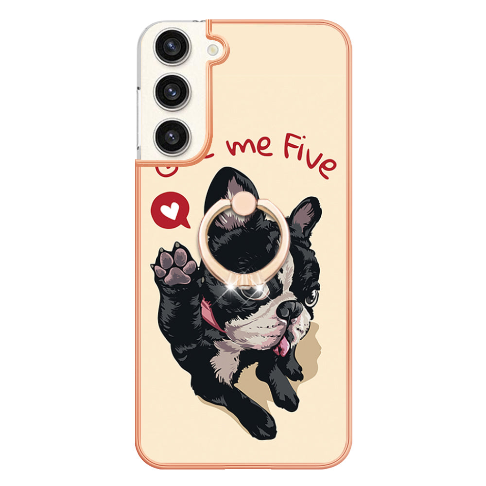 YB IMD Series-20 Style D for Samsung Galaxy S23+ IMD Pattern Phone TPU Case 2.0mm Electroplating Kickstand Cover