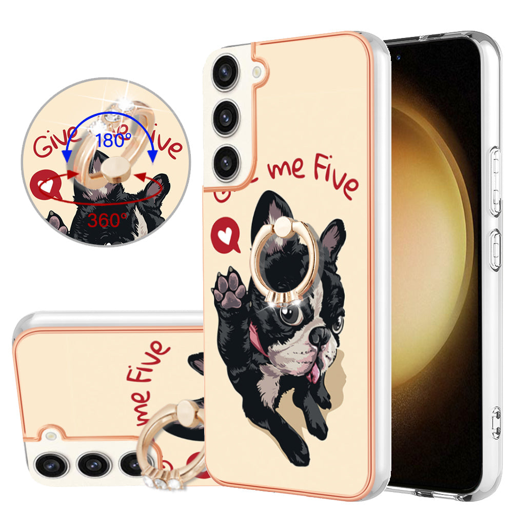 YB IMD Series-20 Style D for Samsung Galaxy S23+ IMD Pattern Phone TPU Case 2.0mm Electroplating Kickstand Cover
