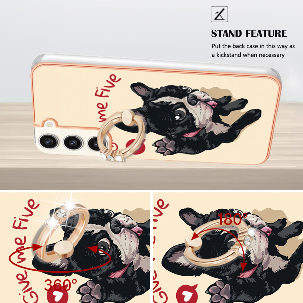 YB IMD Series-20 Style D for Samsung Galaxy S23+ IMD Pattern Phone TPU Case 2.0mm Electroplating Kickstand Cover