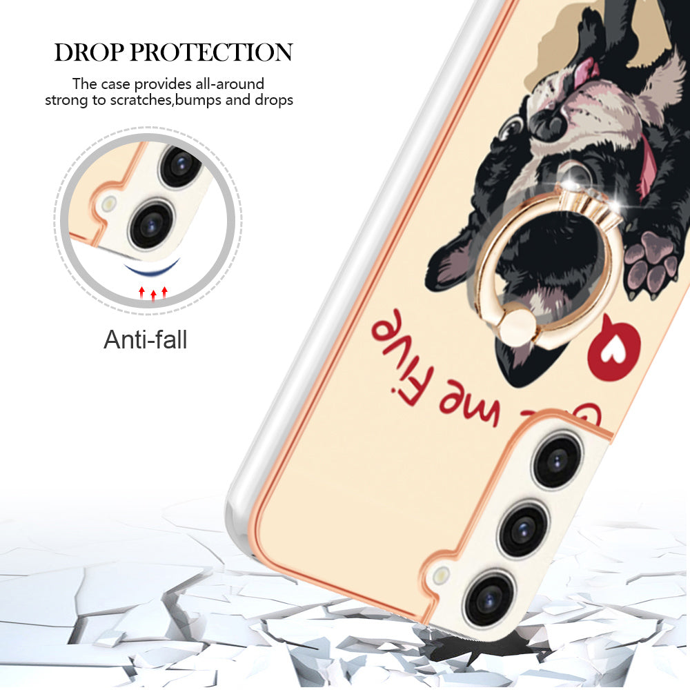 YB IMD Series-20 Style D for Samsung Galaxy S23+ IMD Pattern Phone TPU Case 2.0mm Electroplating Kickstand Cover