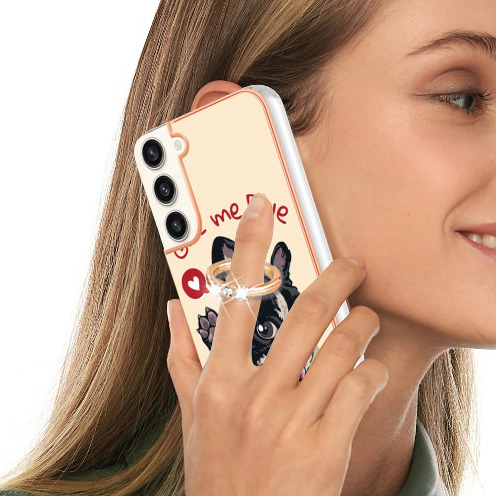 YB IMD Series-20 Style D for Samsung Galaxy S23+ IMD Pattern Phone TPU Case 2.0mm Electroplating Kickstand Cover