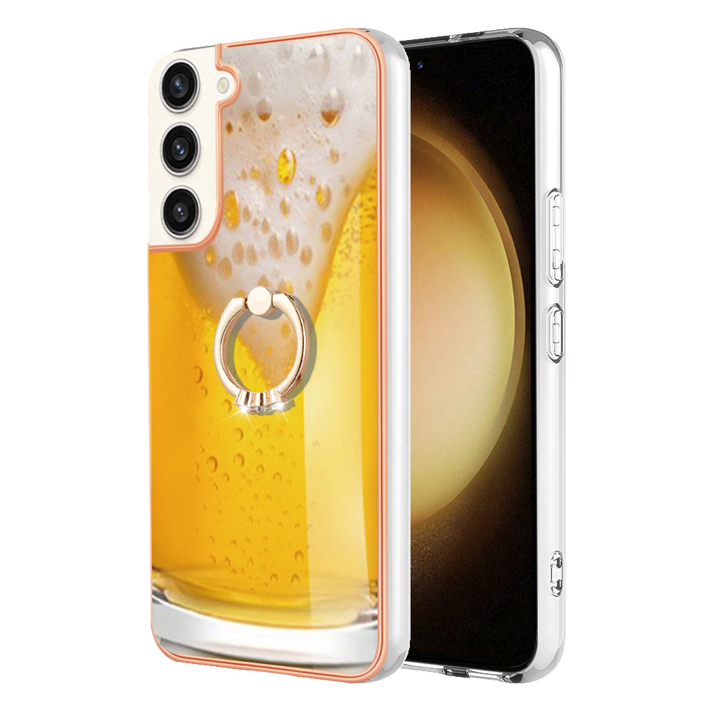 YB IMD Series-20 Style D for Samsung Galaxy S23+ IMD Pattern Phone TPU Case 2.0mm Electroplating Kickstand Cover