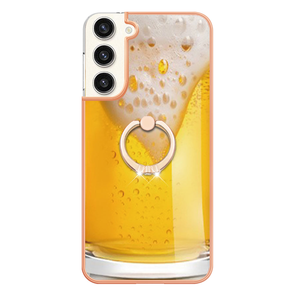 YB IMD Series-20 Style D for Samsung Galaxy S23+ IMD Pattern Phone TPU Case 2.0mm Electroplating Kickstand Cover