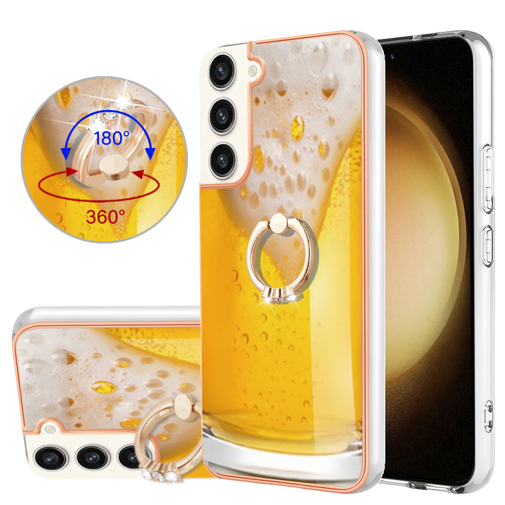 YB IMD Series-20 Style D for Samsung Galaxy S23+ IMD Pattern Phone TPU Case 2.0mm Electroplating Kickstand Cover