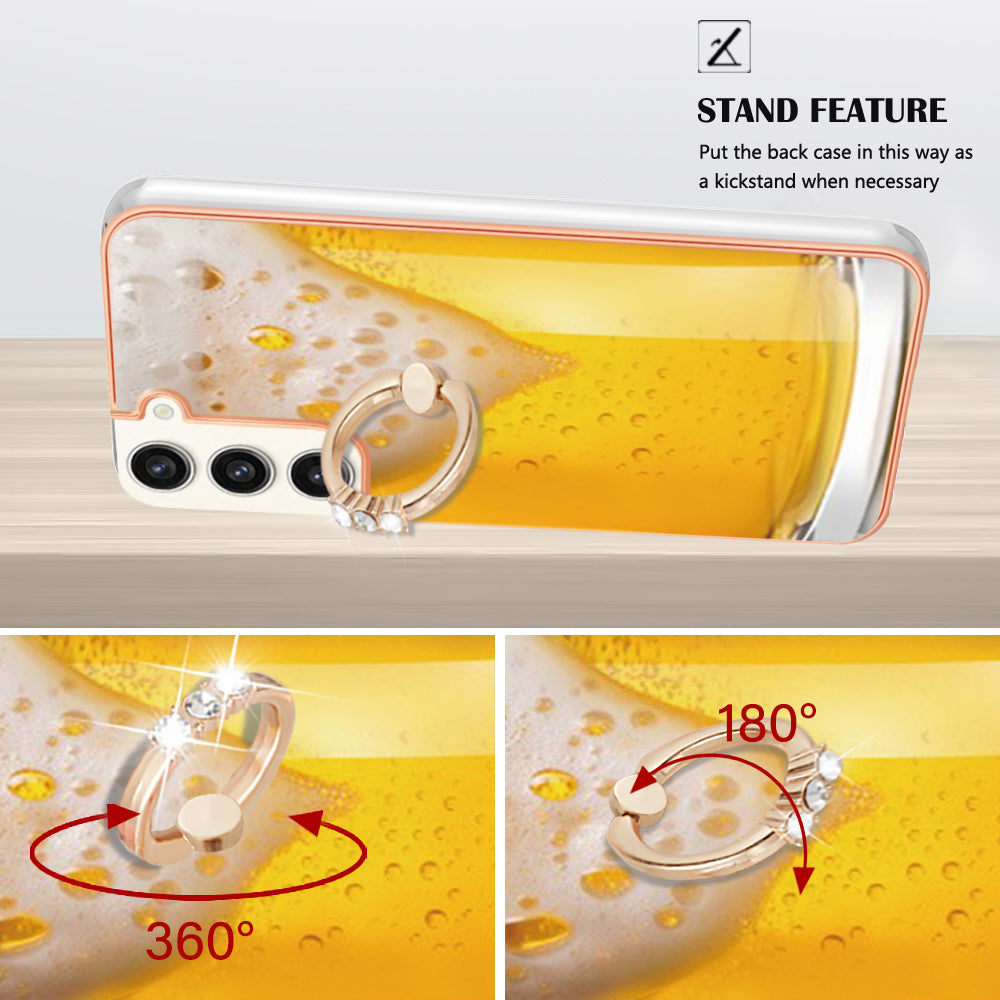 YB IMD Series-20 Style D for Samsung Galaxy S23+ IMD Pattern Phone TPU Case 2.0mm Electroplating Kickstand Cover