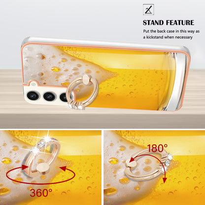 YB IMD Series-20 Style D for Samsung Galaxy S23+ IMD Pattern Phone TPU Case 2.0mm Electroplating Kickstand Cover