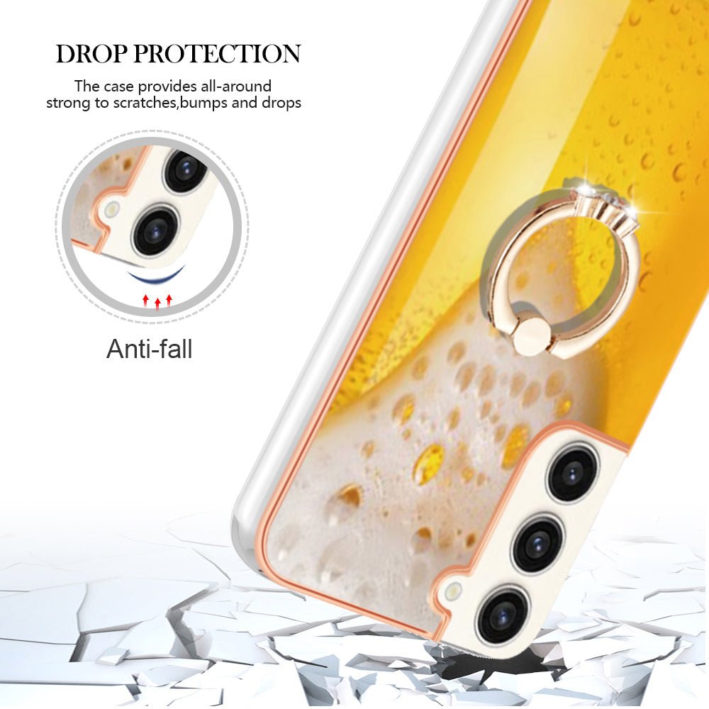 YB IMD Series-20 Style D for Samsung Galaxy S23+ IMD Pattern Phone TPU Case 2.0mm Electroplating Kickstand Cover
