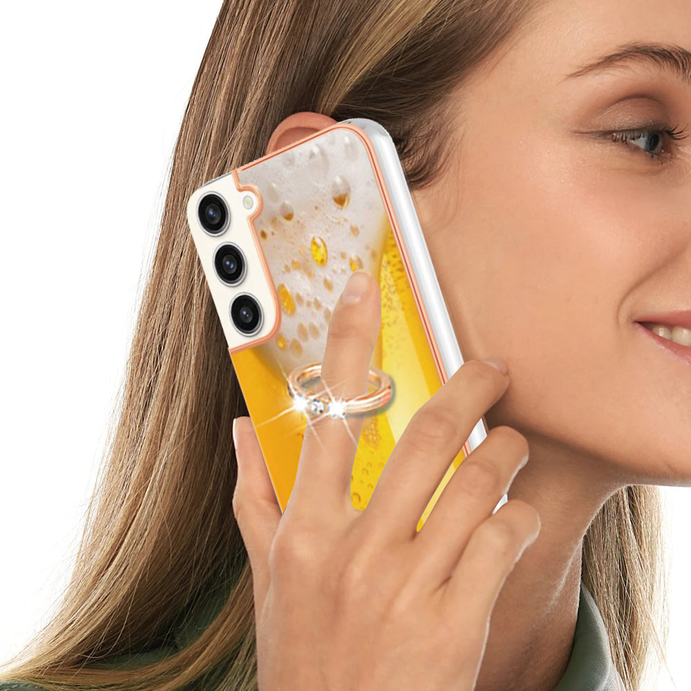 YB IMD Series-20 Style D for Samsung Galaxy S23+ IMD Pattern Phone TPU Case 2.0mm Electroplating Kickstand Cover