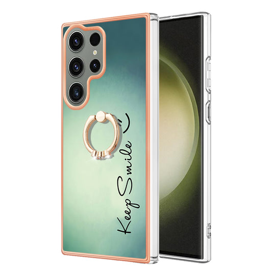 YB IMD Series-20 Style D for Samsung Galaxy S23 Ultra TPU Phone Case IMD Pattern Kickstand 2.0mm Electroplating Cover