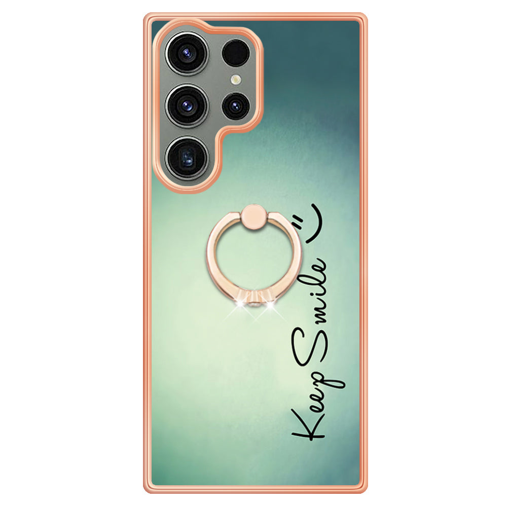 YB IMD Series-20 Style D for Samsung Galaxy S23 Ultra TPU Phone Case IMD Pattern Kickstand 2.0mm Electroplating Cover