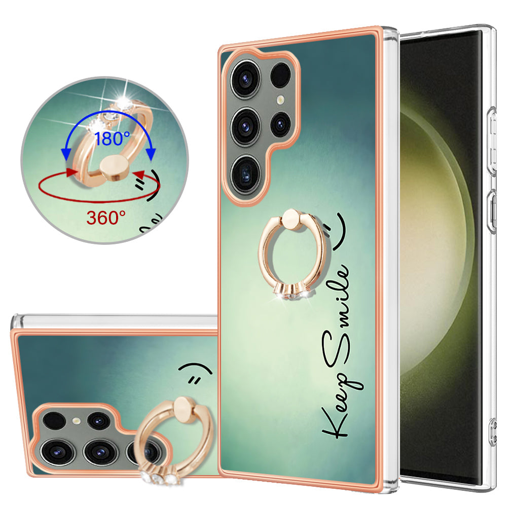 YB IMD Series-20 Style D for Samsung Galaxy S23 Ultra TPU Phone Case IMD Pattern Kickstand 2.0mm Electroplating Cover