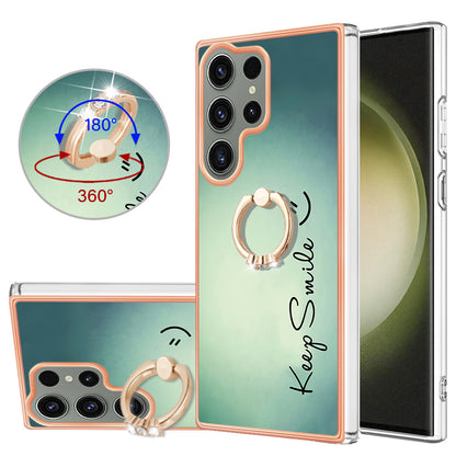 YB IMD Series-20 Style D for Samsung Galaxy S23 Ultra TPU Phone Case IMD Pattern Kickstand 2.0mm Electroplating Cover