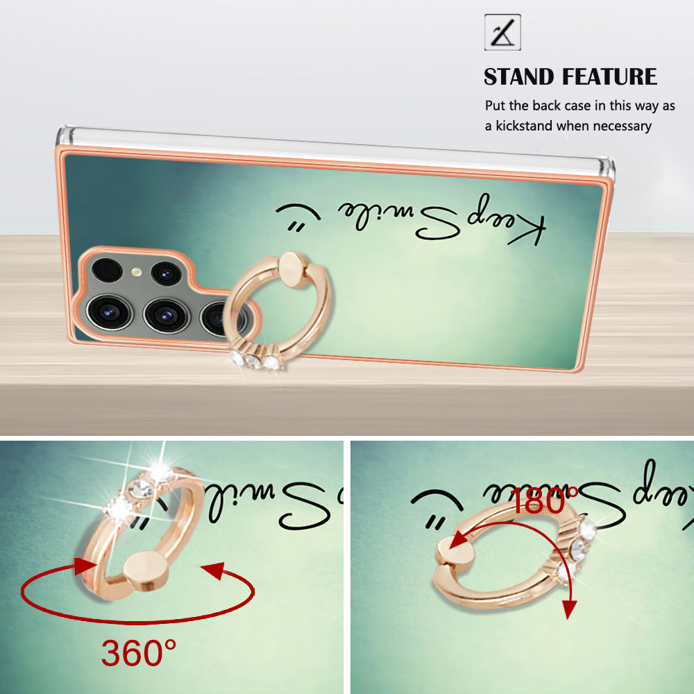 YB IMD Series-20 Style D for Samsung Galaxy S23 Ultra TPU Phone Case IMD Pattern Kickstand 2.0mm Electroplating Cover