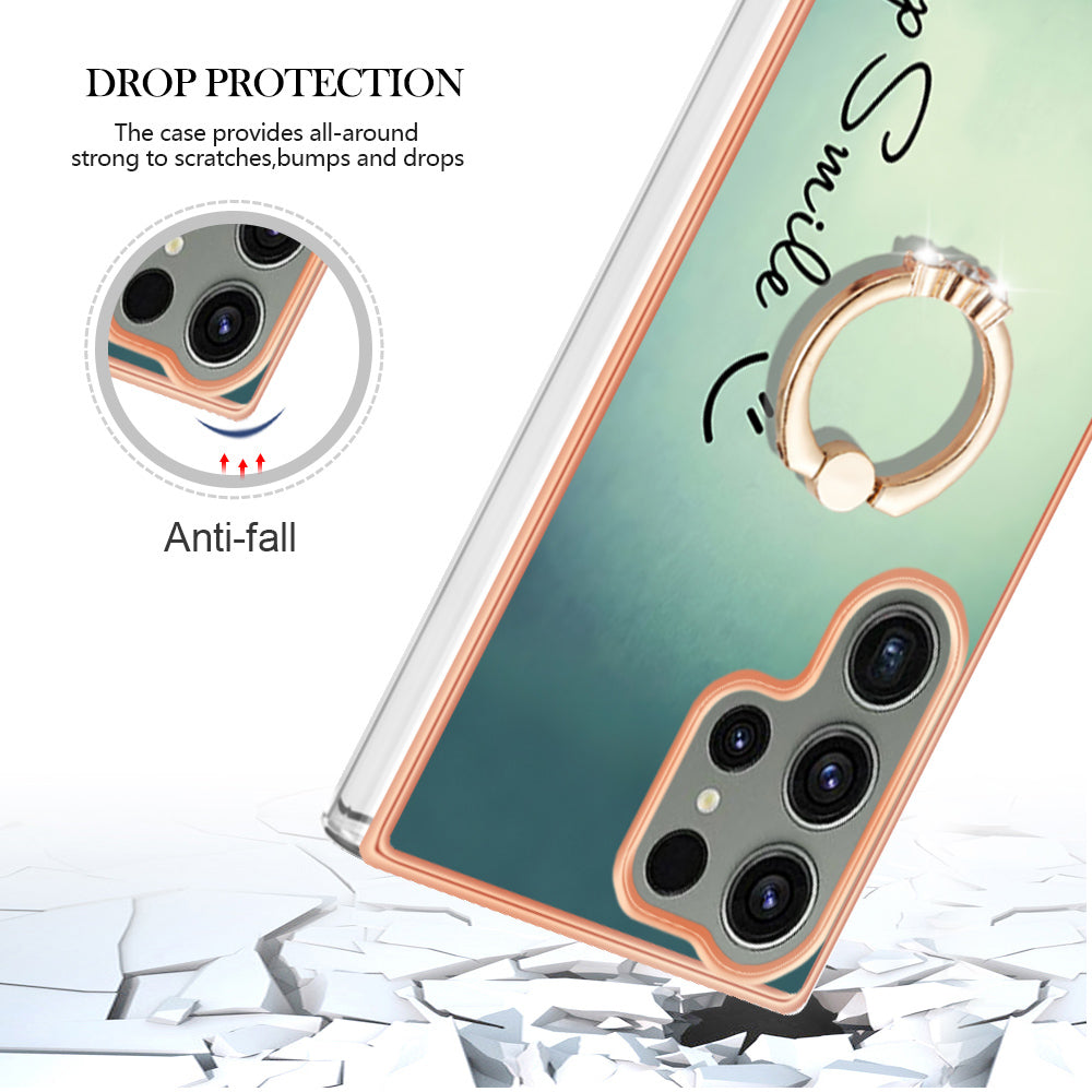 YB IMD Series-20 Style D for Samsung Galaxy S23 Ultra TPU Phone Case IMD Pattern Kickstand 2.0mm Electroplating Cover