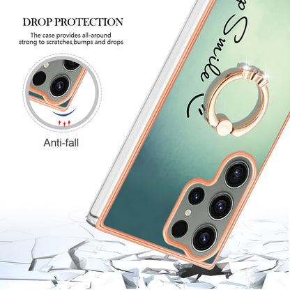 YB IMD Series-20 Style D for Samsung Galaxy S23 Ultra TPU Phone Case IMD Pattern Kickstand 2.0mm Electroplating Cover