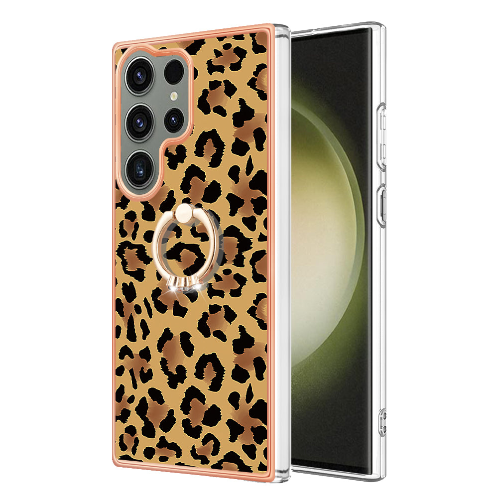 YB IMD Series-20 Style D for Samsung Galaxy S23 Ultra TPU Phone Case IMD Pattern Kickstand 2.0mm Electroplating Cover