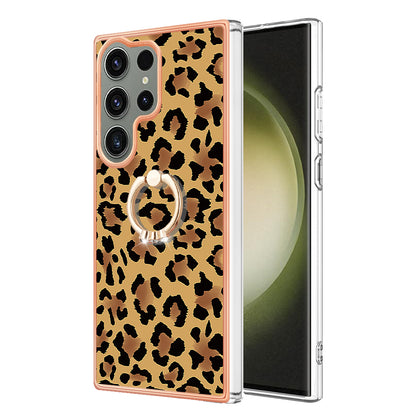 YB IMD Series-20 Style D for Samsung Galaxy S23 Ultra TPU Phone Case IMD Pattern Kickstand 2.0mm Electroplating Cover