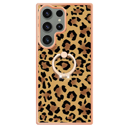 YB IMD Series-20 Style D for Samsung Galaxy S23 Ultra TPU Phone Case IMD Pattern Kickstand 2.0mm Electroplating Cover