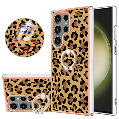 YB IMD Series-20 Style D for Samsung Galaxy S23 Ultra TPU Phone Case IMD Pattern Kickstand 2.0mm Electroplating Cover