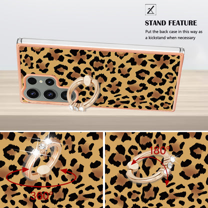 YB IMD Series-20 Style D for Samsung Galaxy S23 Ultra TPU Phone Case IMD Pattern Kickstand 2.0mm Electroplating Cover