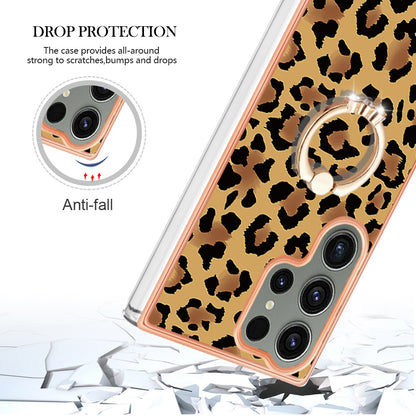 YB IMD Series-20 Style D for Samsung Galaxy S23 Ultra TPU Phone Case IMD Pattern Kickstand 2.0mm Electroplating Cover