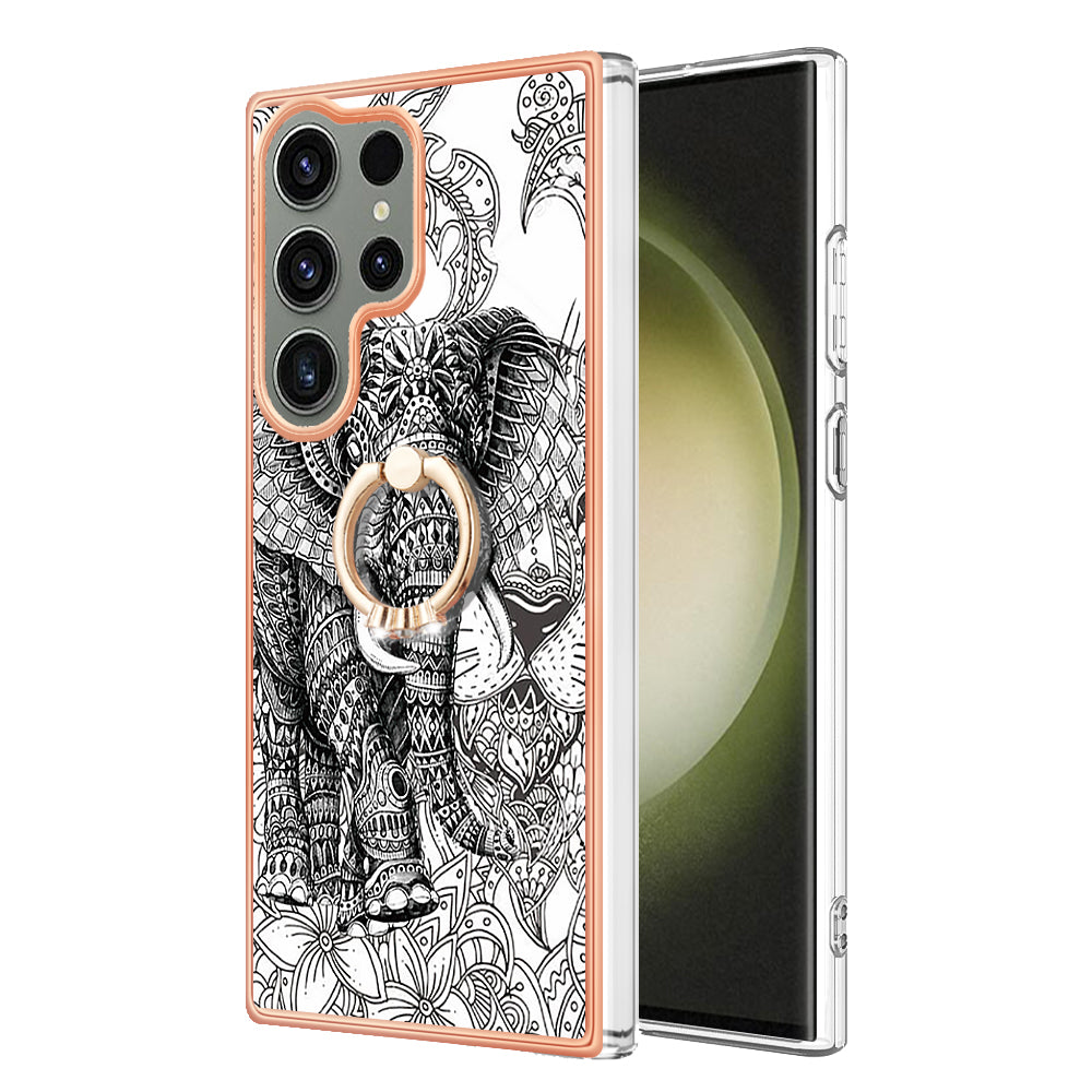 YB IMD Series-20 Style D for Samsung Galaxy S23 Ultra TPU Phone Case IMD Pattern Kickstand 2.0mm Electroplating Cover