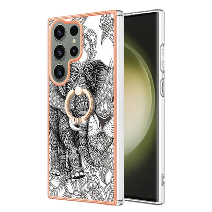 YB IMD Series-20 Style D for Samsung Galaxy S23 Ultra TPU Phone Case IMD Pattern Kickstand 2.0mm Electroplating Cover