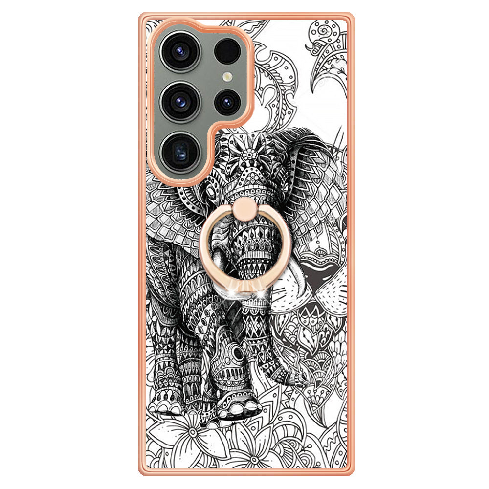 YB IMD Series-20 Style D for Samsung Galaxy S23 Ultra TPU Phone Case IMD Pattern Kickstand 2.0mm Electroplating Cover