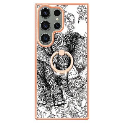 YB IMD Series-20 Style D for Samsung Galaxy S23 Ultra TPU Phone Case IMD Pattern Kickstand 2.0mm Electroplating Cover