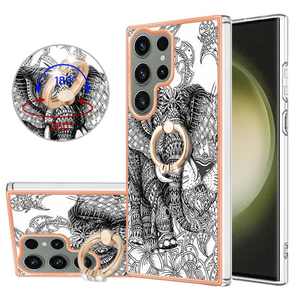 YB IMD Series-20 Style D for Samsung Galaxy S23 Ultra TPU Phone Case IMD Pattern Kickstand 2.0mm Electroplating Cover