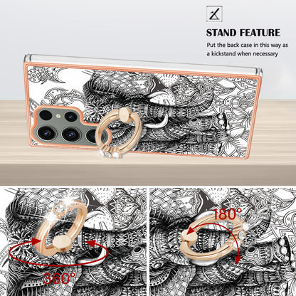 YB IMD Series-20 Style D for Samsung Galaxy S23 Ultra TPU Phone Case IMD Pattern Kickstand 2.0mm Electroplating Cover
