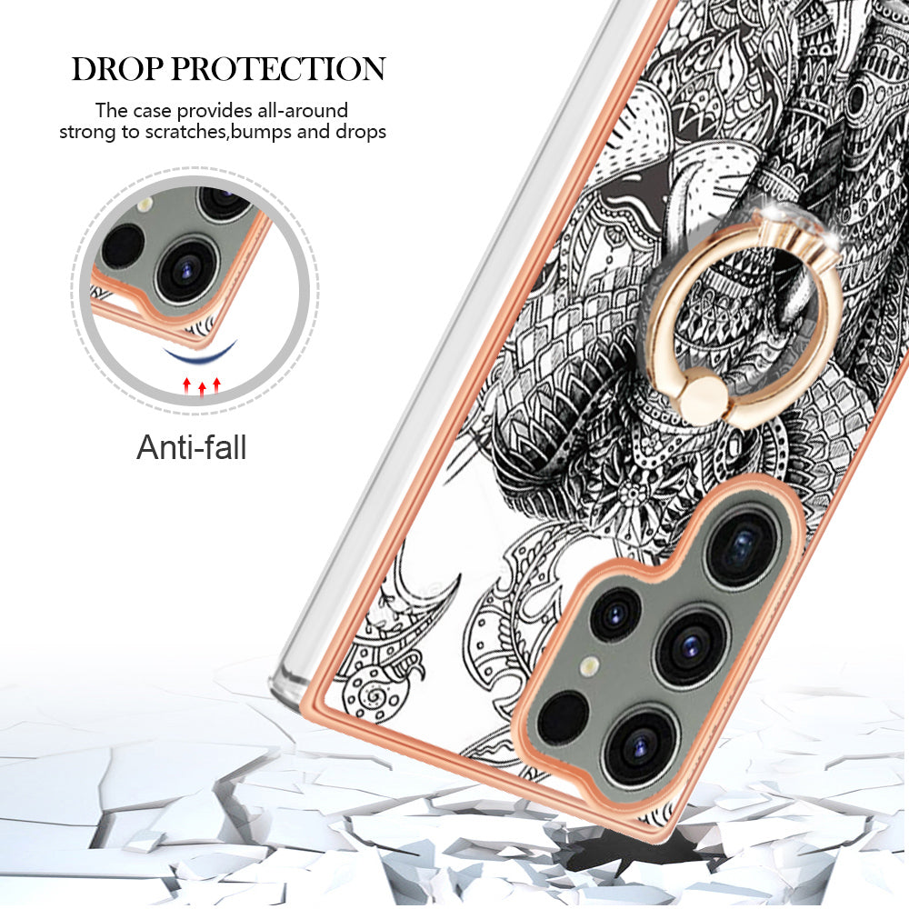 YB IMD Series-20 Style D for Samsung Galaxy S23 Ultra TPU Phone Case IMD Pattern Kickstand 2.0mm Electroplating Cover