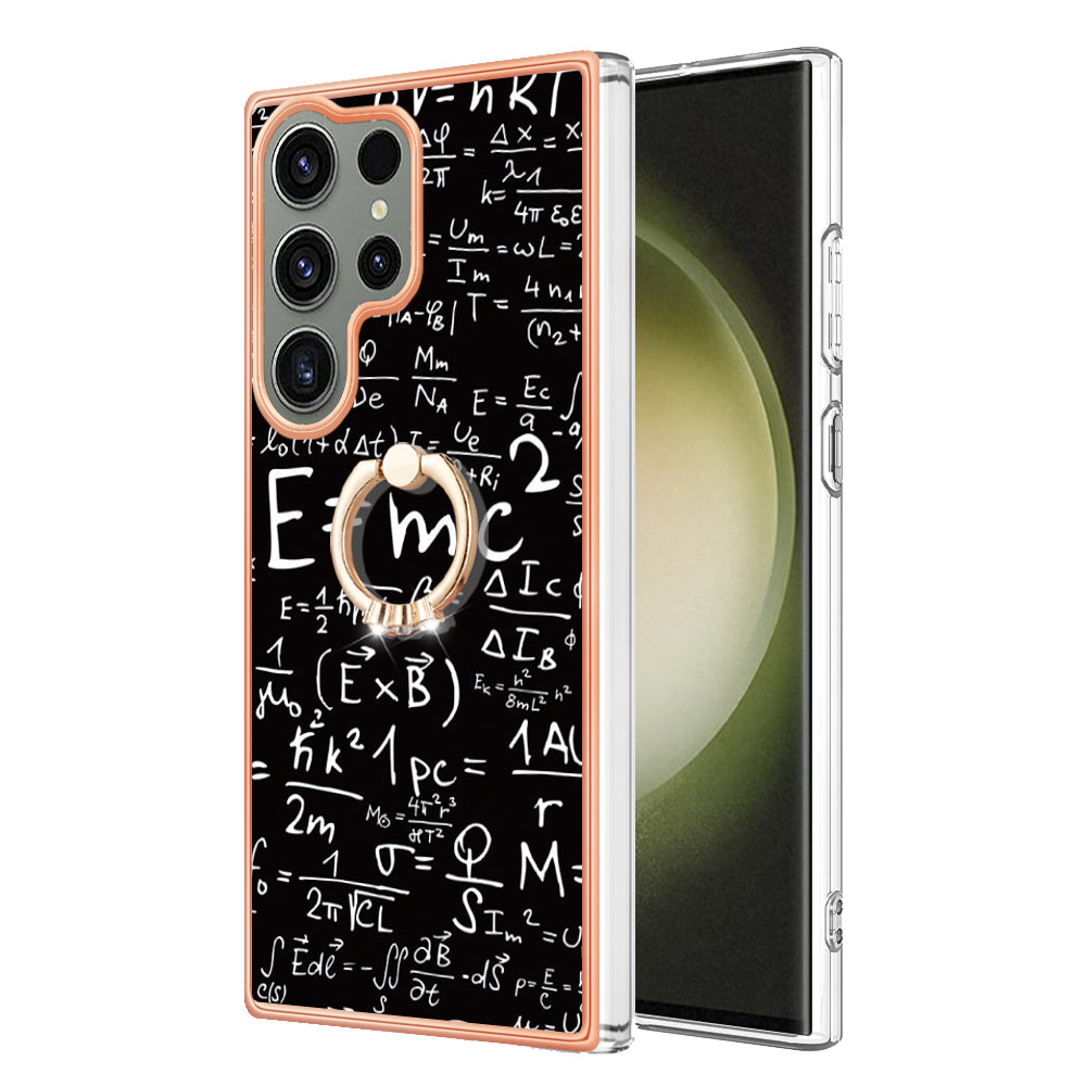 YB IMD Series-20 Style D for Samsung Galaxy S23 Ultra TPU Phone Case IMD Pattern Kickstand 2.0mm Electroplating Cover