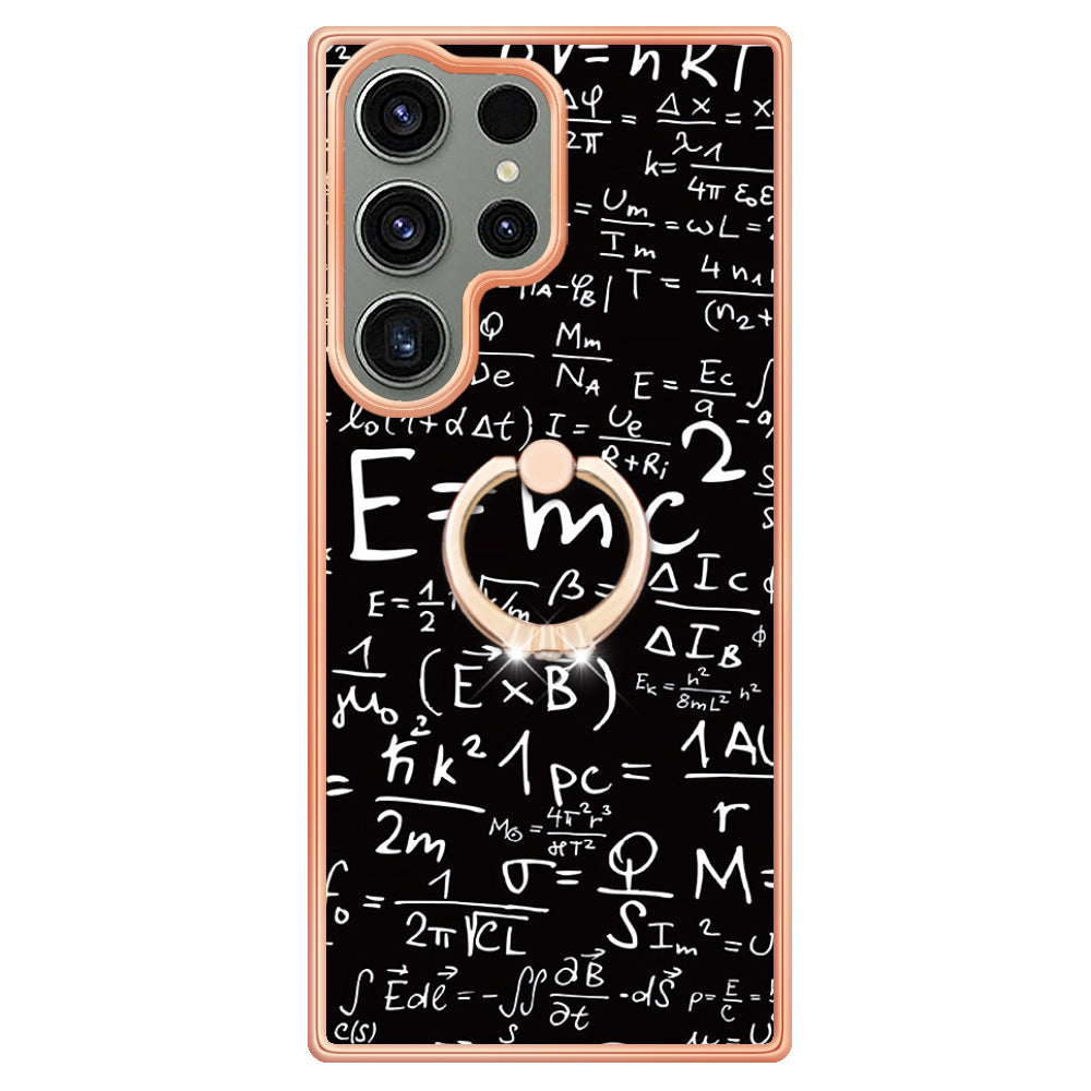 YB IMD Series-20 Style D for Samsung Galaxy S23 Ultra TPU Phone Case IMD Pattern Kickstand 2.0mm Electroplating Cover