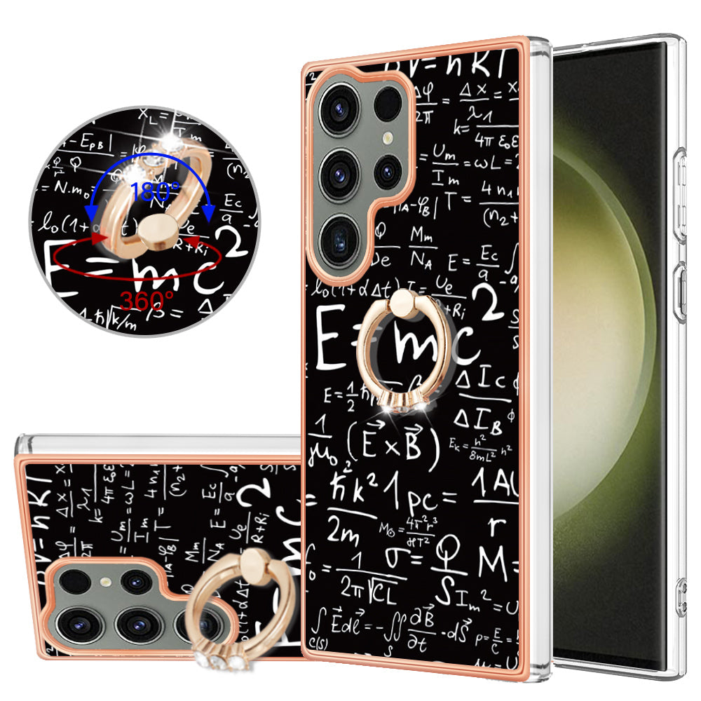 YB IMD Series-20 Style D for Samsung Galaxy S23 Ultra TPU Phone Case IMD Pattern Kickstand 2.0mm Electroplating Cover