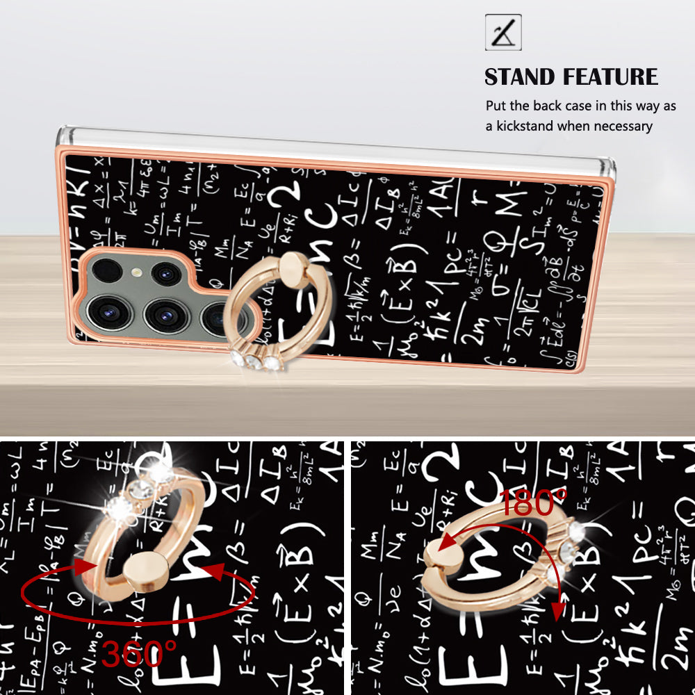 YB IMD Series-20 Style D for Samsung Galaxy S23 Ultra TPU Phone Case IMD Pattern Kickstand 2.0mm Electroplating Cover