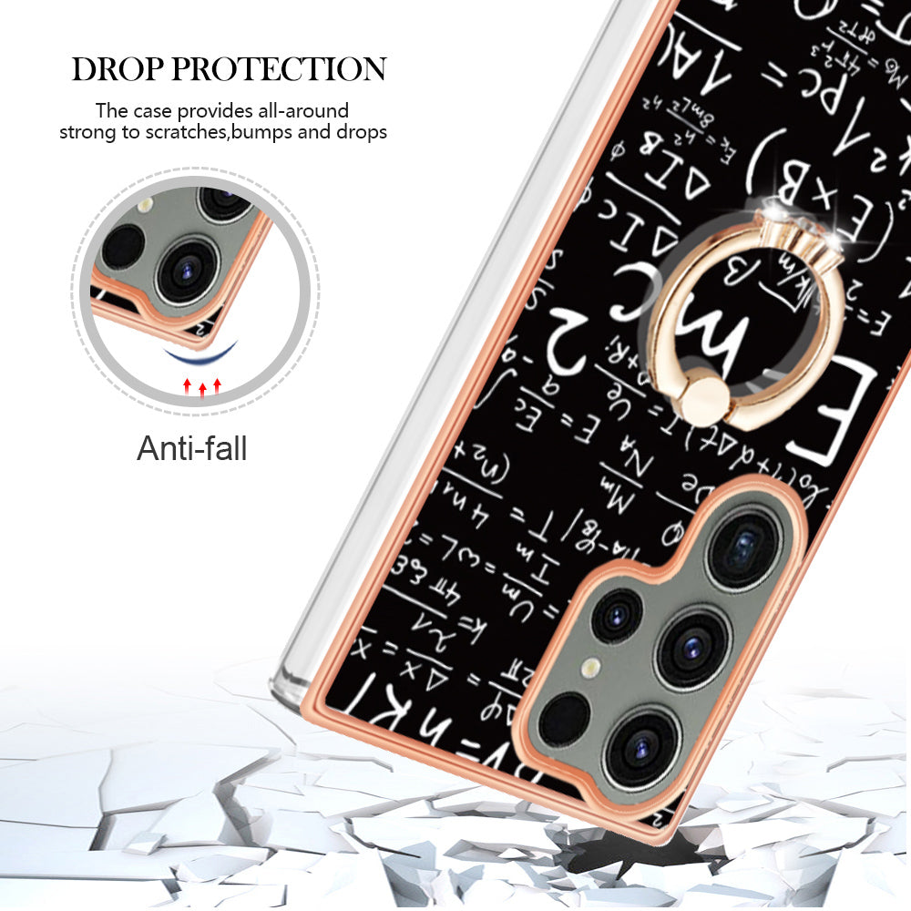 YB IMD Series-20 Style D for Samsung Galaxy S23 Ultra TPU Phone Case IMD Pattern Kickstand 2.0mm Electroplating Cover